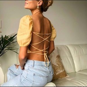 Glassons Linen Blend Cross Back Top in Yellow